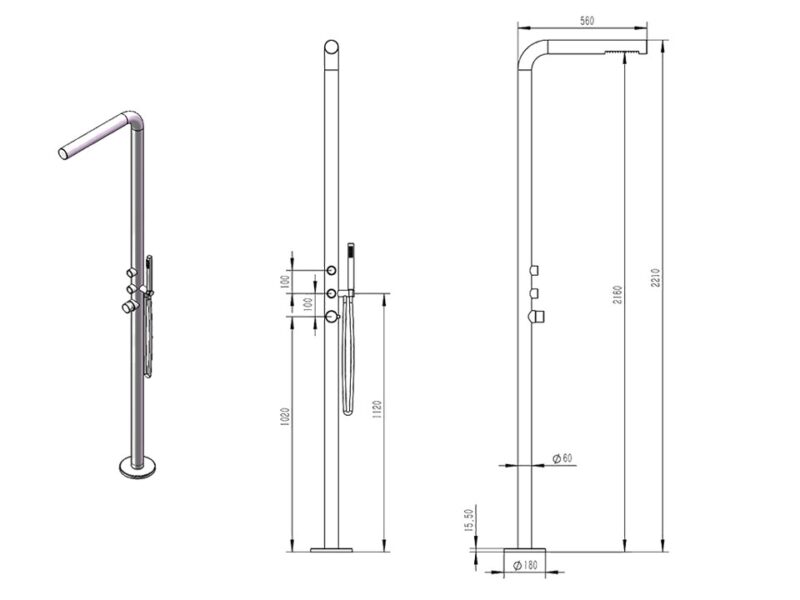 Sined - Doccia da esterno in acciaio inox/nero con doccetta - acqua calda e fredda - immagine 7